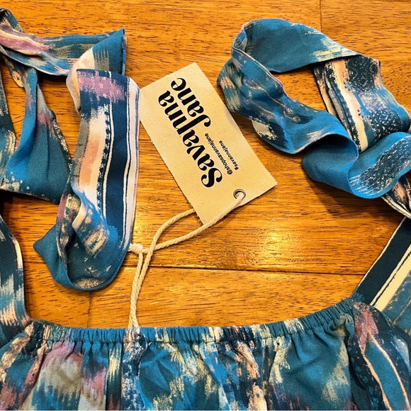 NWT Savanna Jane Turquoise Aztec Southwest Blouse 2X NEW Unique Tie In Back - Picture 12 of 16